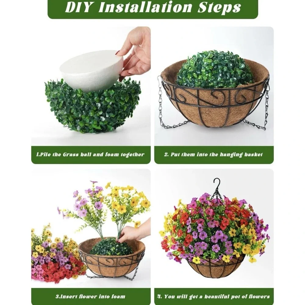 Artificial Faux Fake Hanging Flowers Plants Basket for Summer Outdoor outside